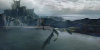 game of thrones - dragons flying over a castle
