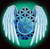 an egg with wings and a pentagram on it