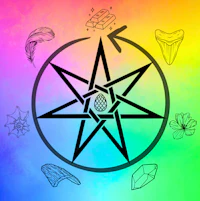 a rainbow pentagram on a colorful background