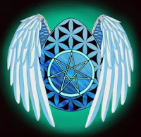 an egg with wings and a pentagram on it